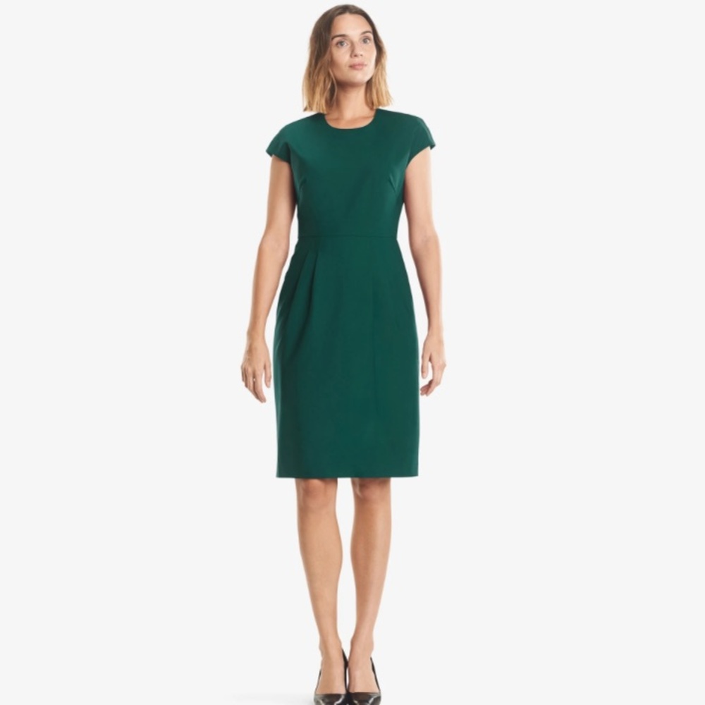 MM. Lafleur Elegant Masha Dress Officewear Formal Bodycon Cap Sleeve Crew Pleaed